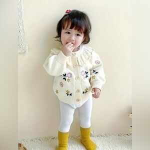 Amazon Cream Kids Cardigan with Floral Embroidery